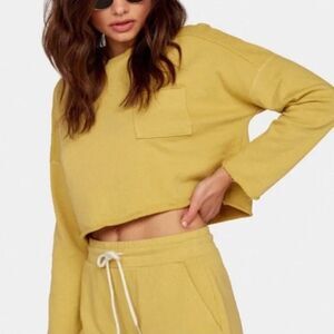 Mate The Label Organic Cotton French Terry Pocket Crop Sweatshirt Yellow S
